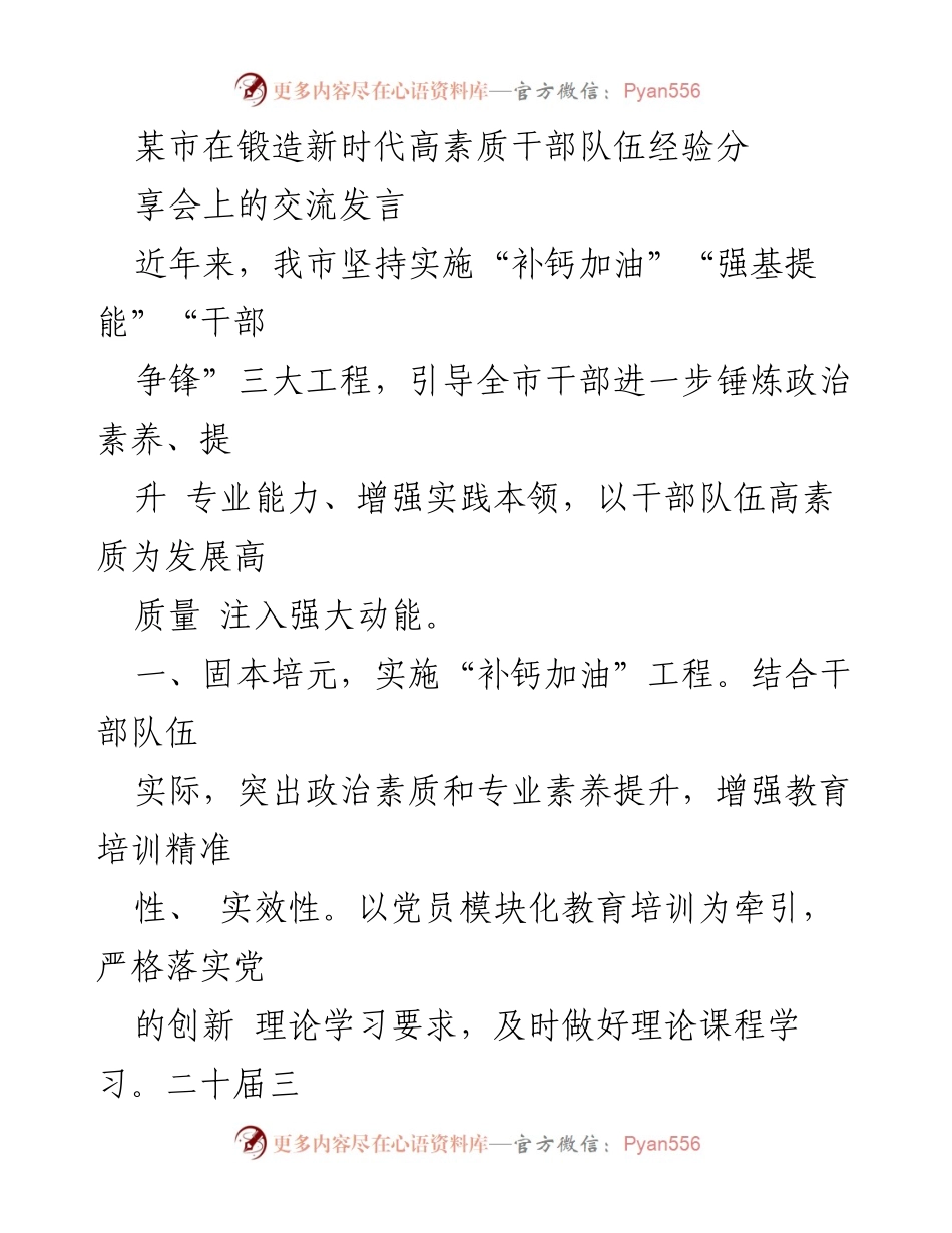 [发言] 经验分享会 - 打造高素质干部队伍的实践探索.docx_第1页