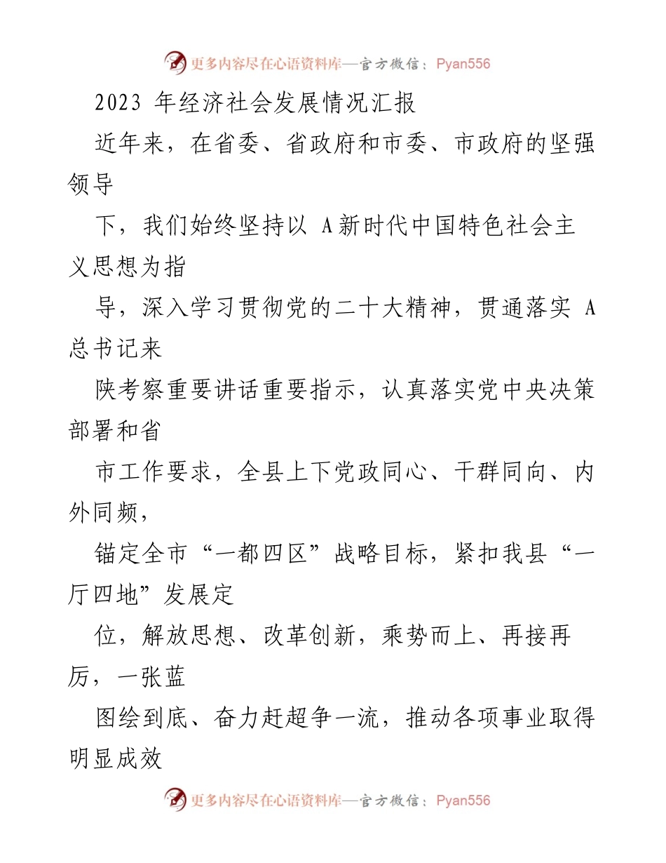 [发言] 经济社会发展大会 - 2023年经济社会发展情况汇报.docx_第1页
