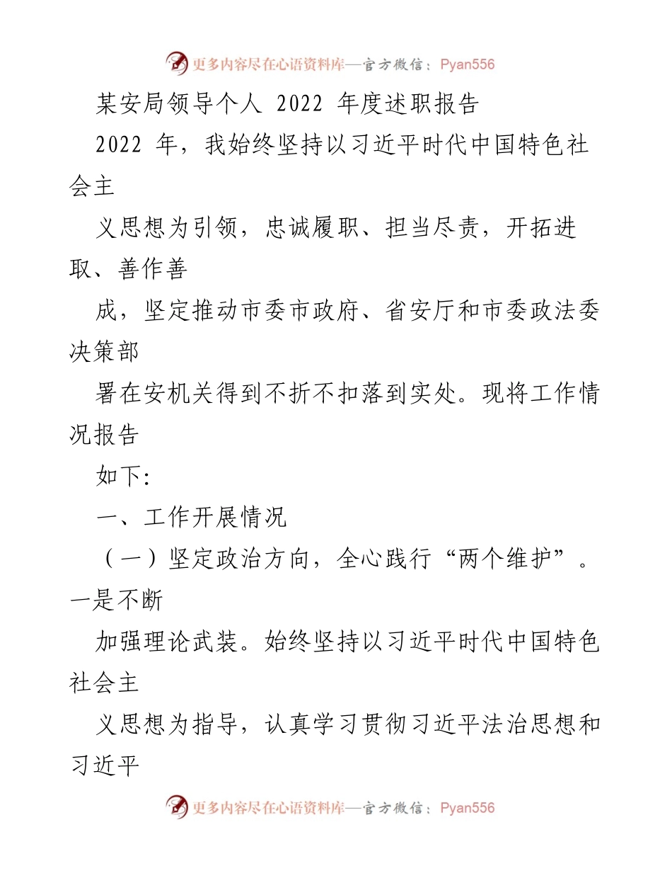 [发言] 述职会议 - 2022年度安局领导述职报告总结.docx_第1页