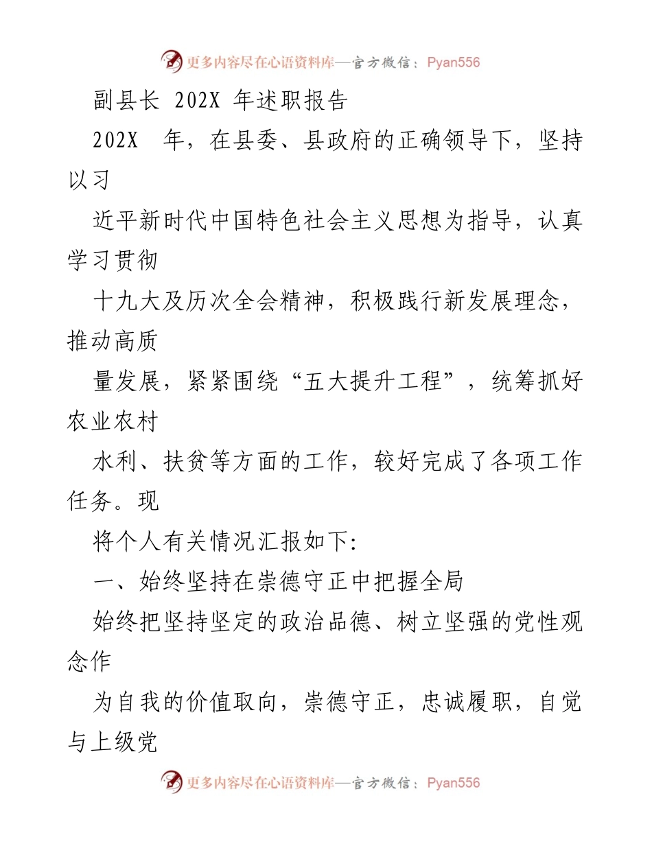 [发言] 述职会议 - 副县长202X年述职报告总结.docx_第1页