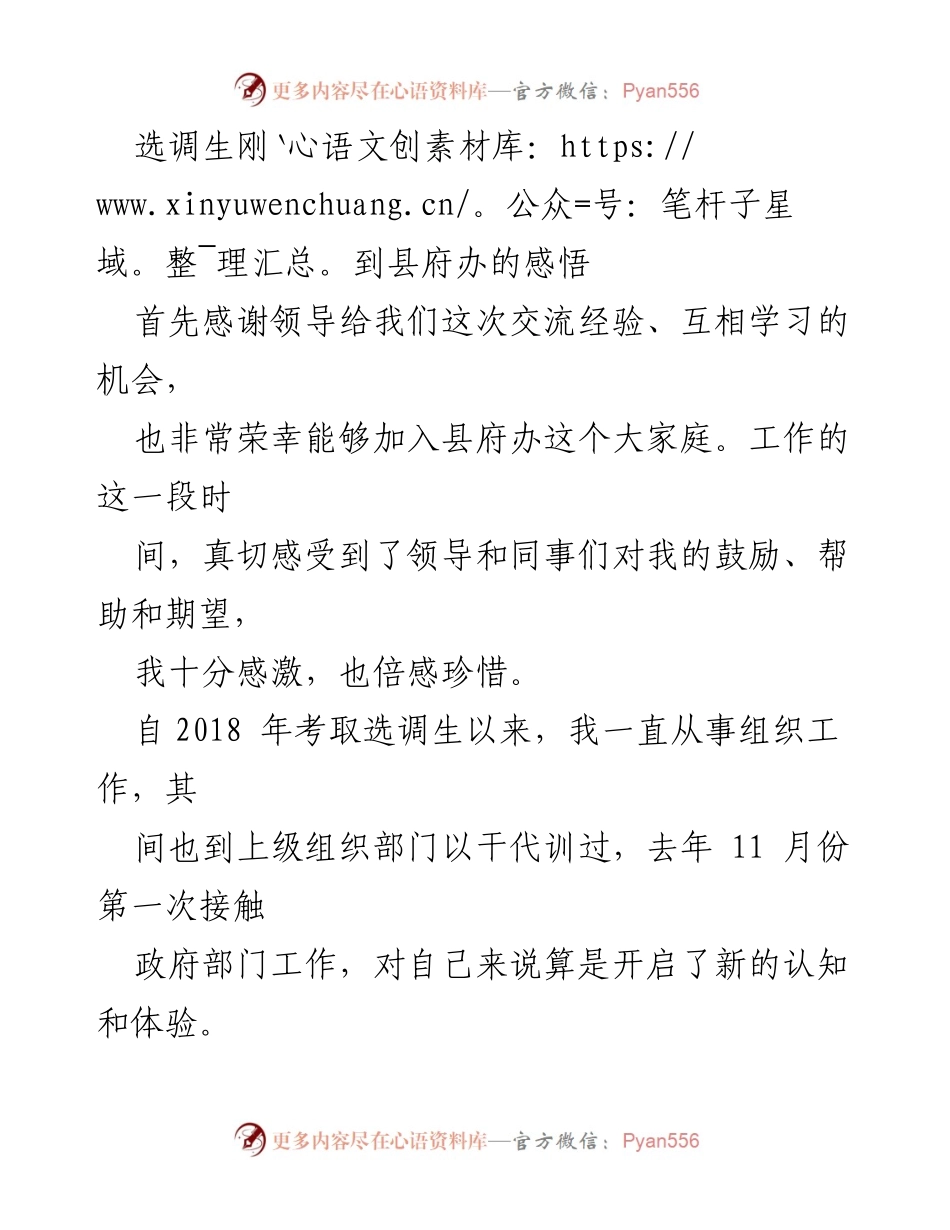 [发言] 选调生入职交流会 - 选调生在县府办的工作感悟与展望.docx_第1页