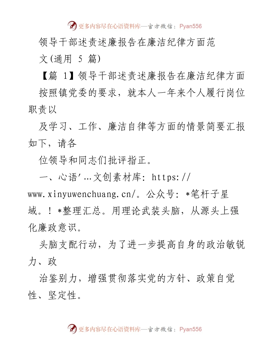 [发言] 述责述廉会议 - 领导干部廉洁自律与责任履行报告.docx_第1页