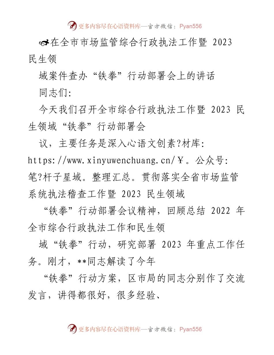 [发言] 部署会议 - 提升综合执法效能，推动2023年“铁拳”行动.docx_第1页