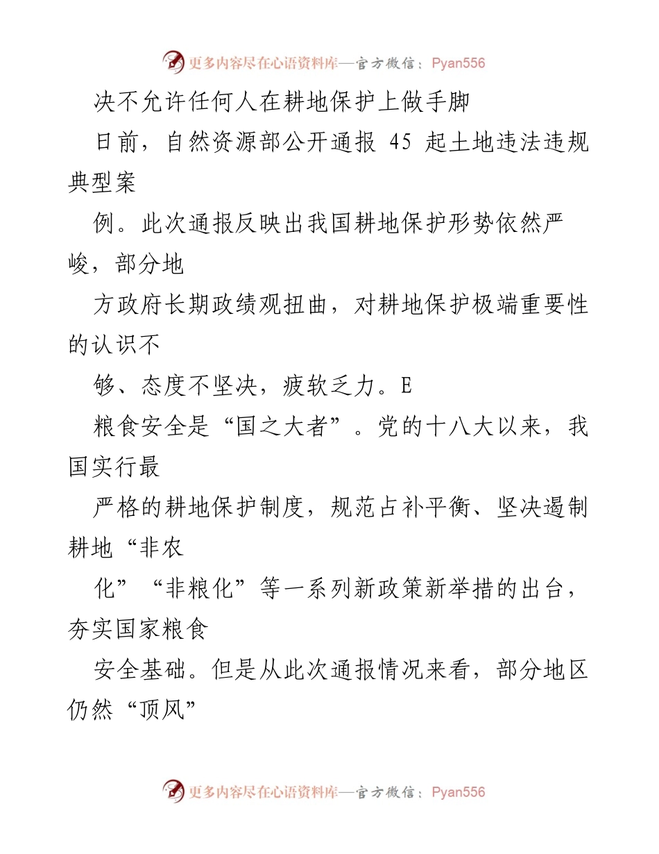 [发言] 自然资源部通报会议 - 决不允许任何人在耕地保护上做手脚.docx_第1页