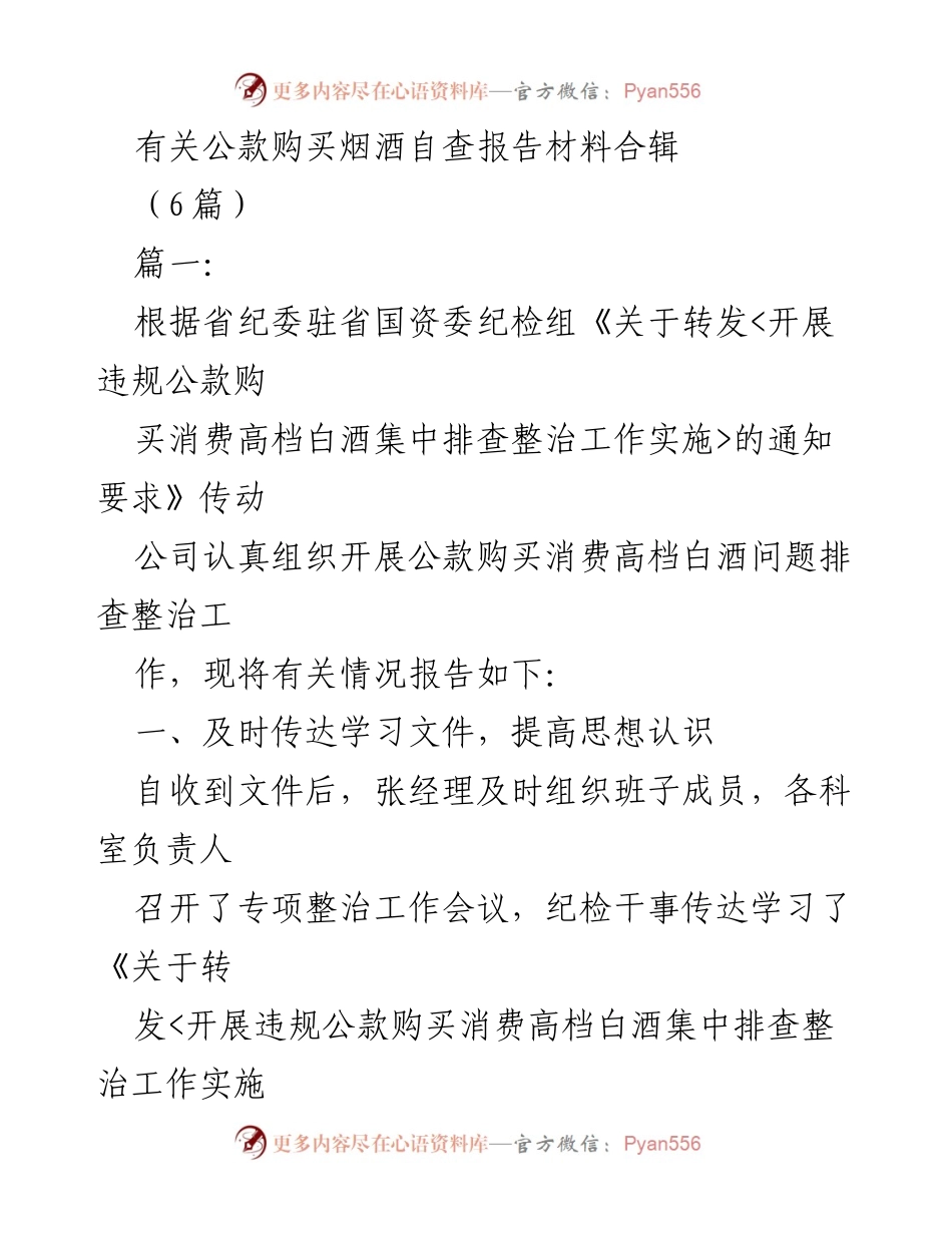 [发言] 自查整治工作会议 - 公款购买烟酒自查整治工作报告合辑.docx_第1页