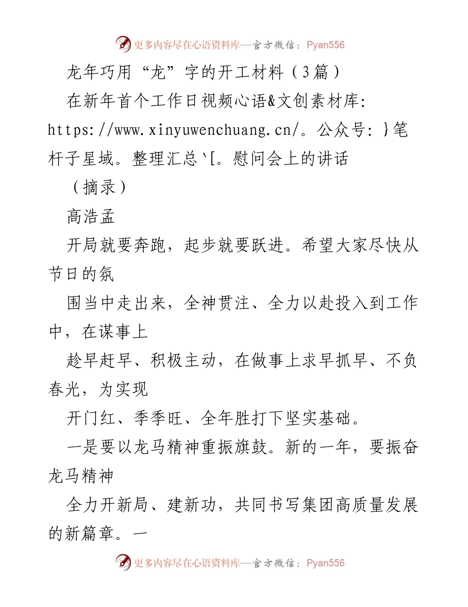 [发言] 视频慰问会 - 龙年开工：奋发向前，共创佳绩.docx_第1页