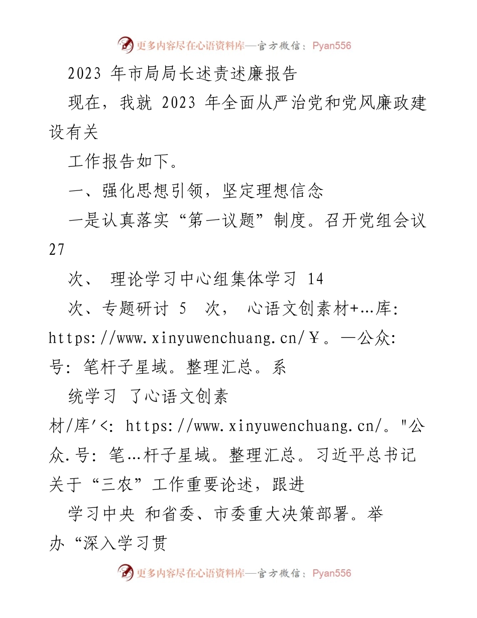 [发言] 述责述廉会议 - 2023年市局局长全面从严治党与党风廉政建设报告.docx_第1页