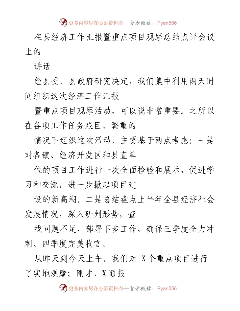 [发言] 经济工作汇报暨重点项目观摩总结点评会议 - 加速发展新阶段：经济工作汇报与项目观摩总结.docx_第1页