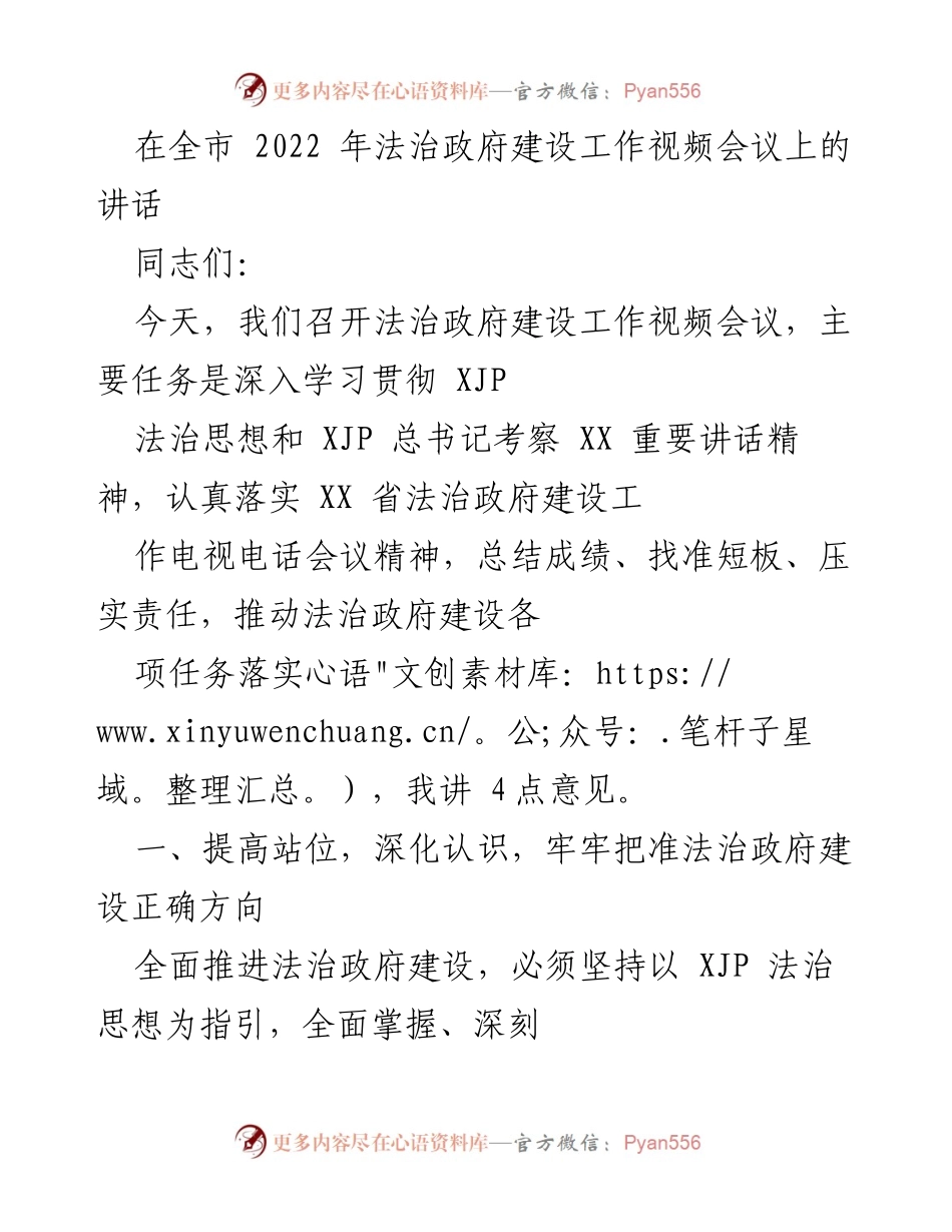 [发言] 视频会议 - 深入推进法治政府建设的四点意见.docx_第1页
