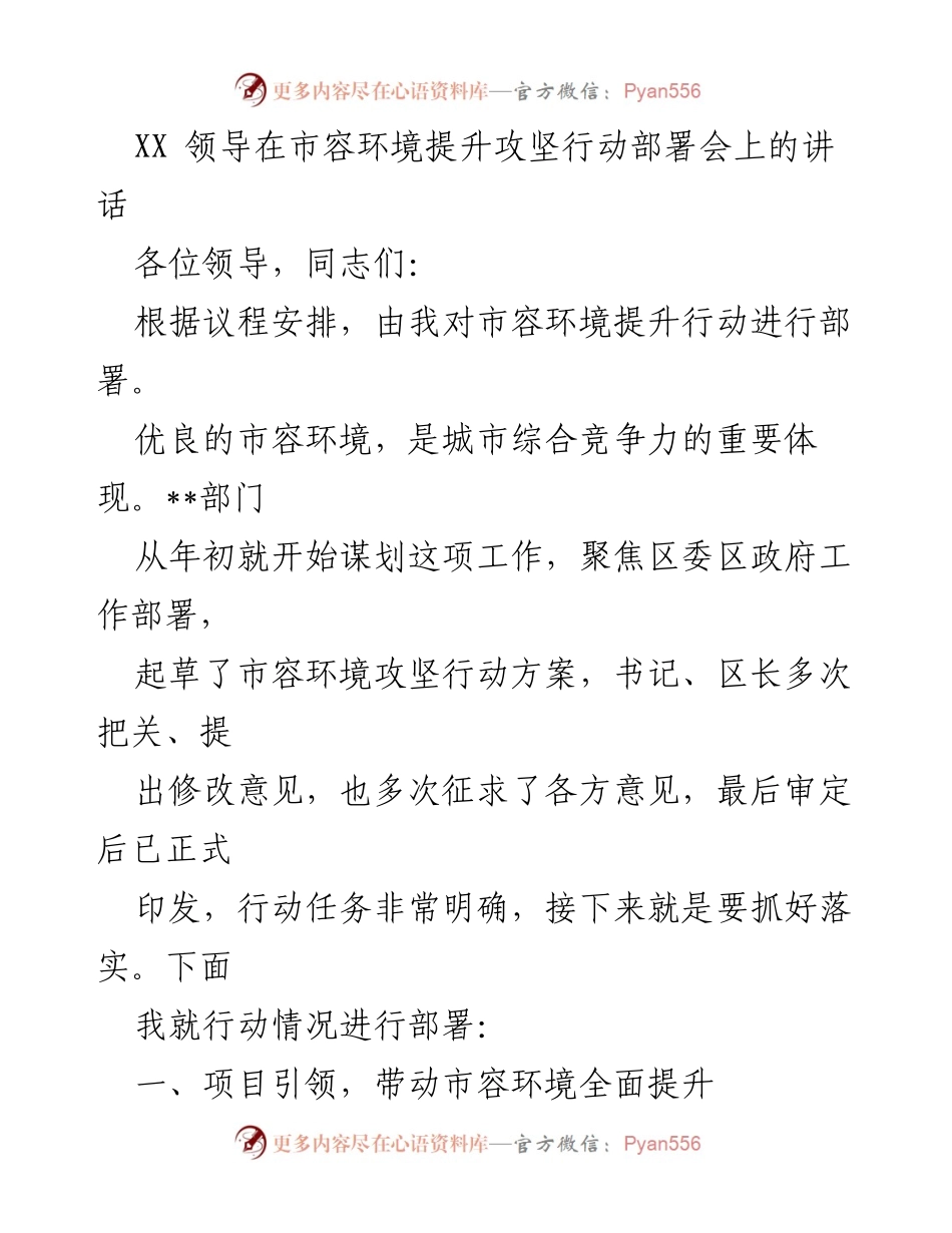 [发言] 部署会议 - 市容环境提升行动的战略部署与实施方案.docx_第1页