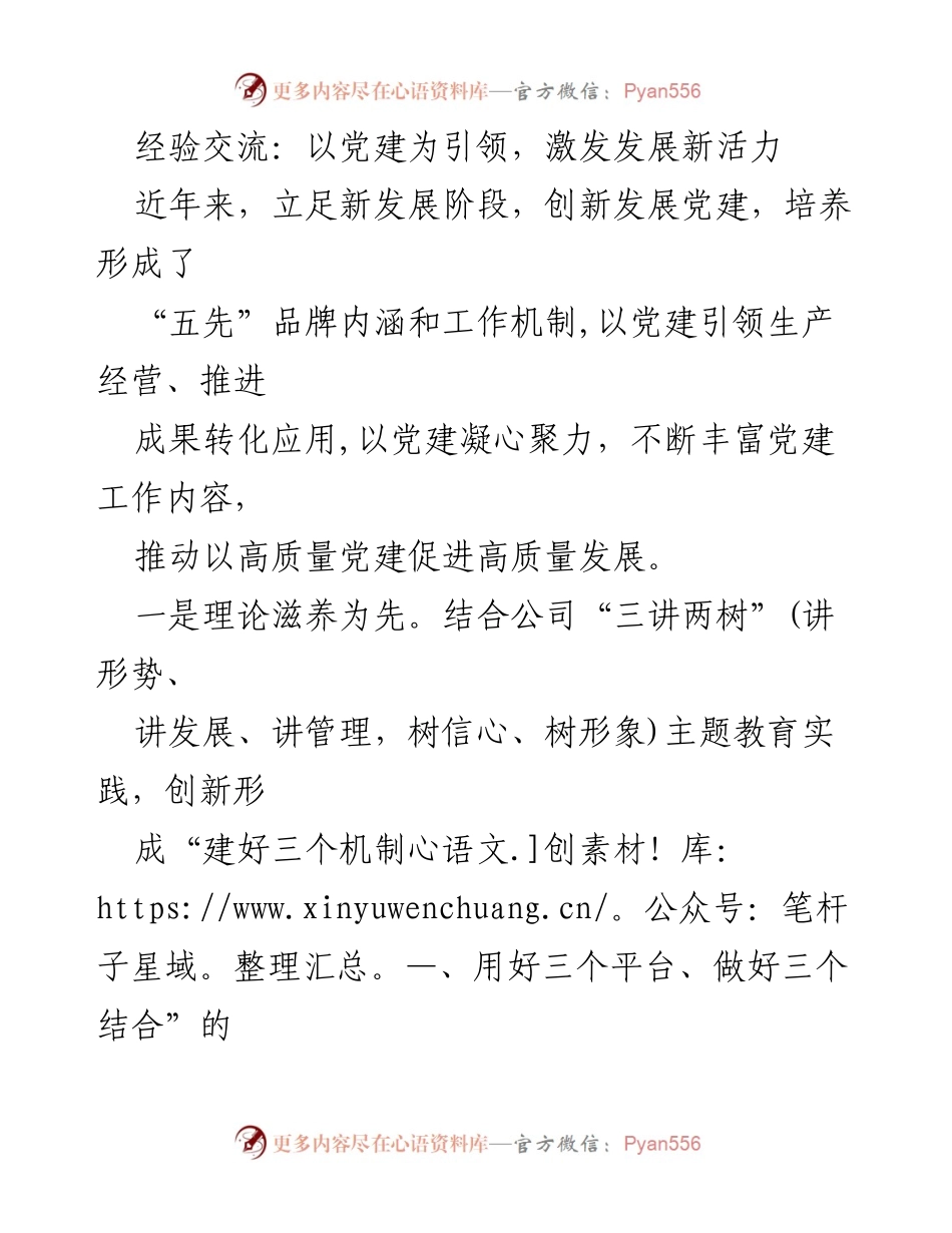 [发言] 经验交流会 - 以党建引领，推动高质量发展新路径.docx_第1页