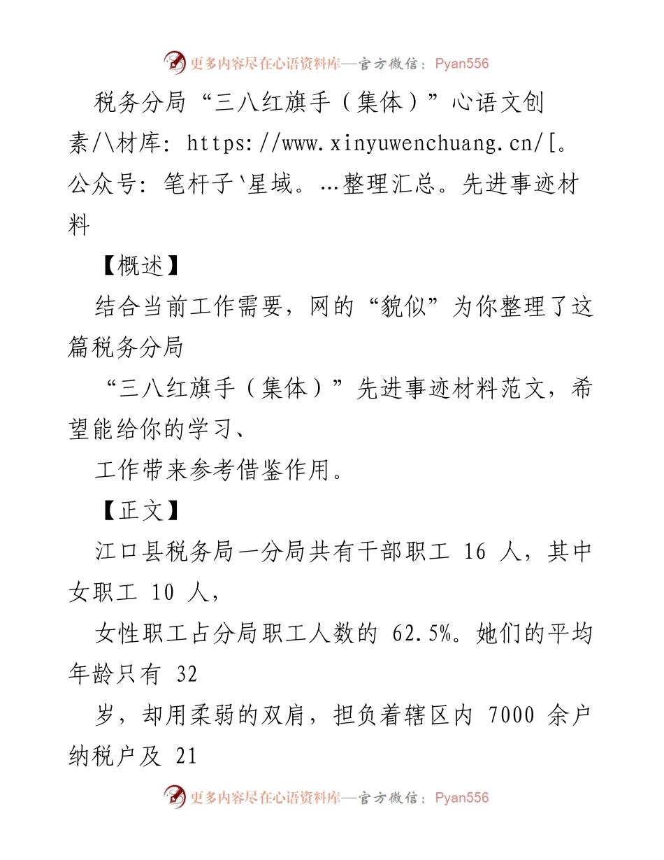 [发言] 表彰大会 - 税务分局“三八红旗手（集体）”先进事迹分享.docx_第1页