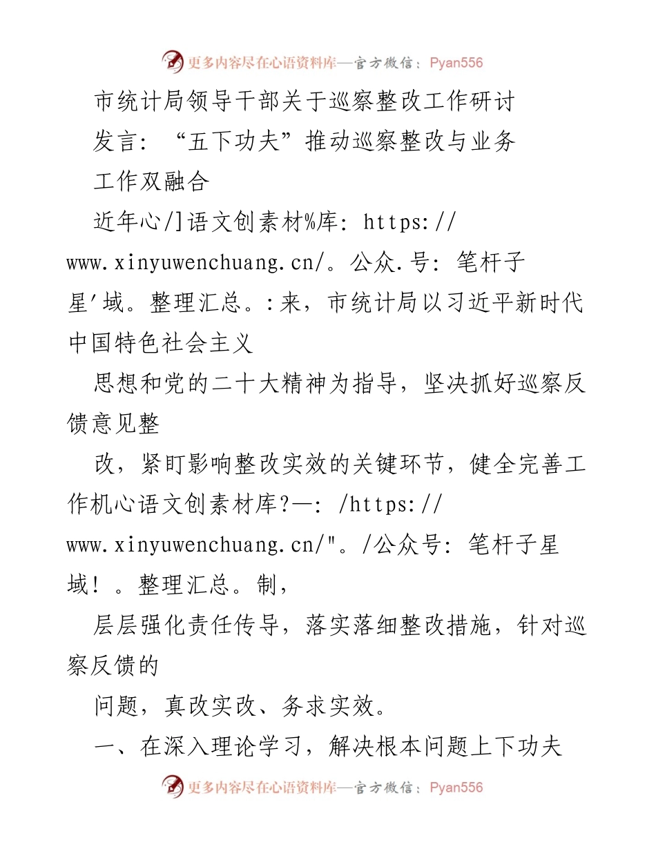 [发言] 统计局巡察整改工作研讨 - 推动巡察整改与统计业务深度融合的实践探索.docx_第1页