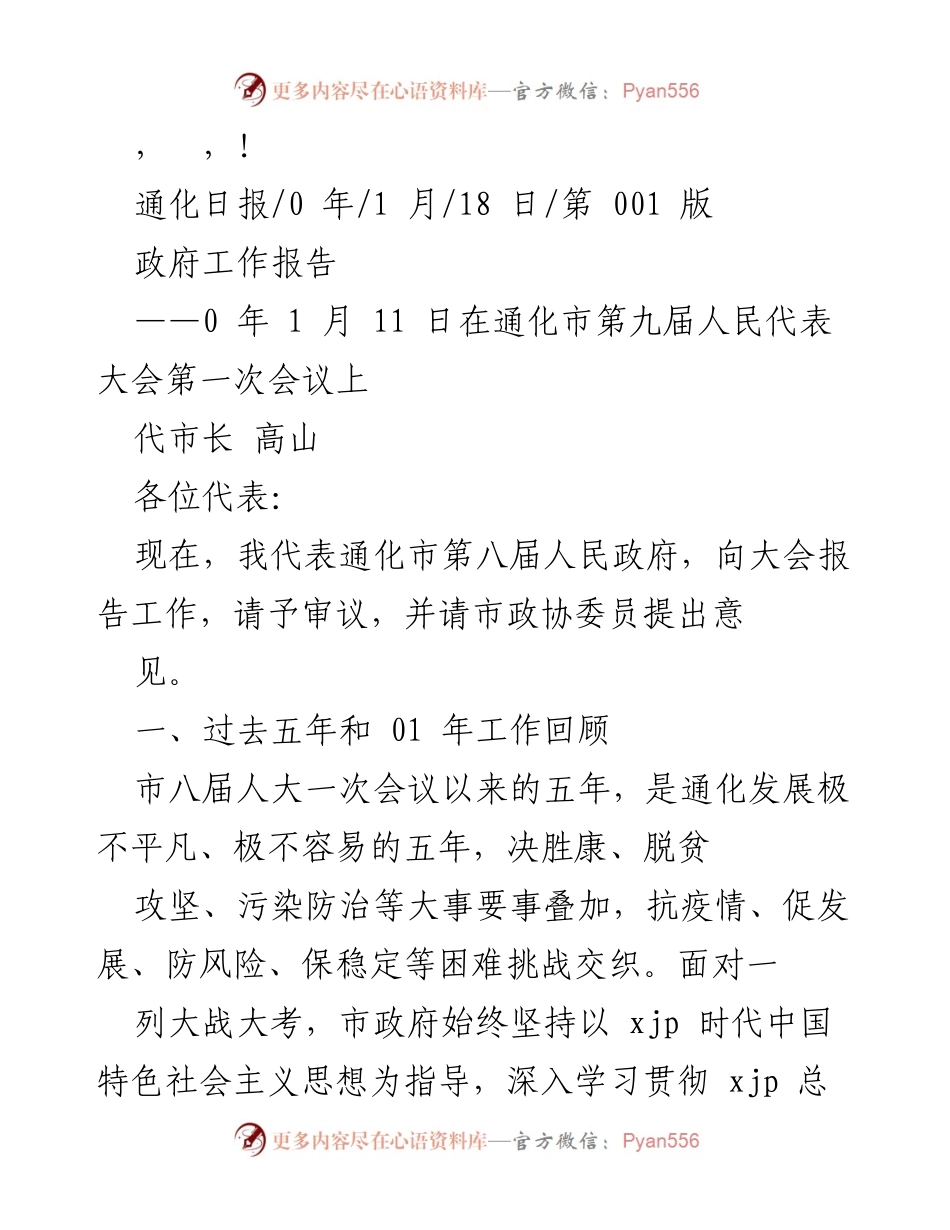 [发言] 通化市政府工作报告总结与展望.docx_第1页