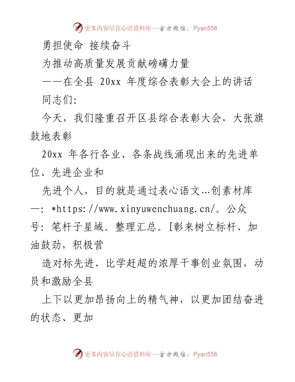 [发言] 综合表彰大会 - 勇担使命，接续奋斗：推动高质量发展的坚定信念.docx_第1页