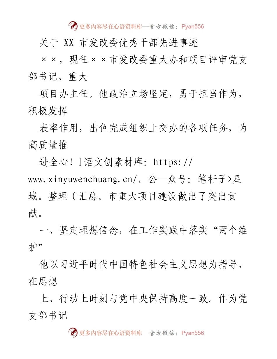 [发言] 表彰大会 - XX市发改委优秀干部先进事迹分享.docx_第1页