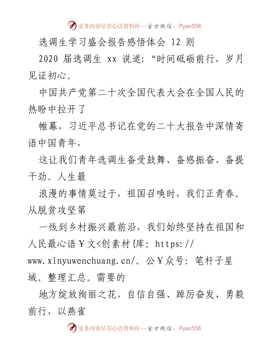 [发言] 选调生学习盛会 - 青年选调生的使命与担当.docx_第1页