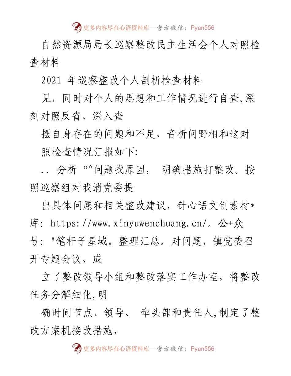[发言] 自然资源局巡察整改会议 - 巡察整改个人对照检查发言材料.docx_第1页
