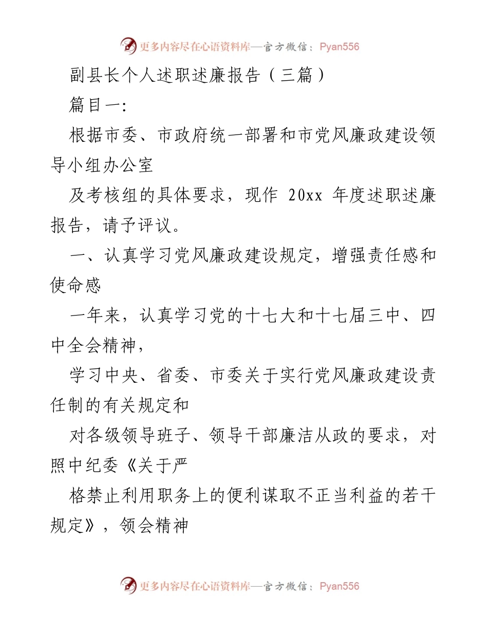 [发言] 述职述廉 - 副县长年度述职述廉报告总结.docx_第1页