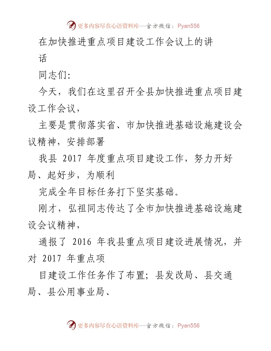 [发言] 重点项目建设工作会议 - 加快推进重点项目建设的重要性与策略.docx_第1页