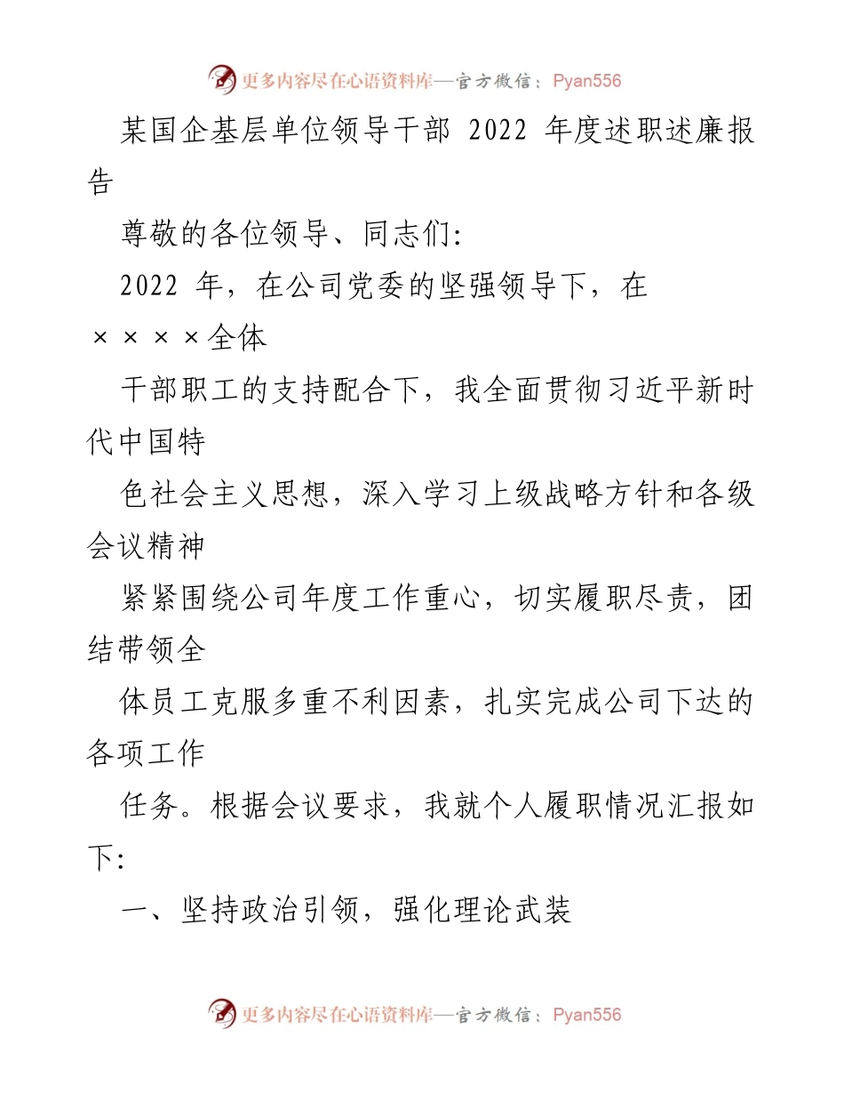[发言] 述职会议 - 2022年度领导干部述职述廉报告.docx_第1页