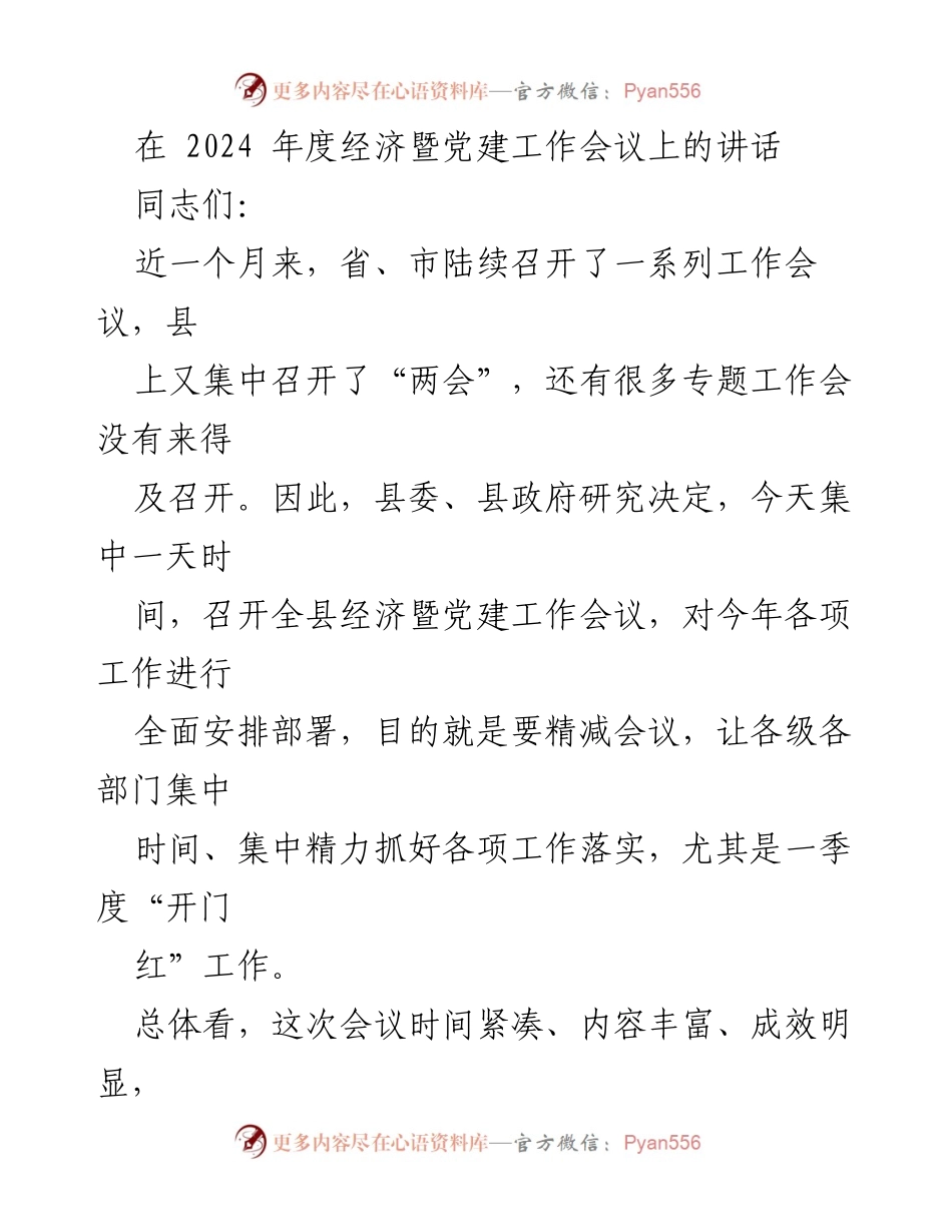 [发言] 经济暨党建工作会议 - 2024年度经济暨党建工作会议讲话总结与展望.docx_第1页