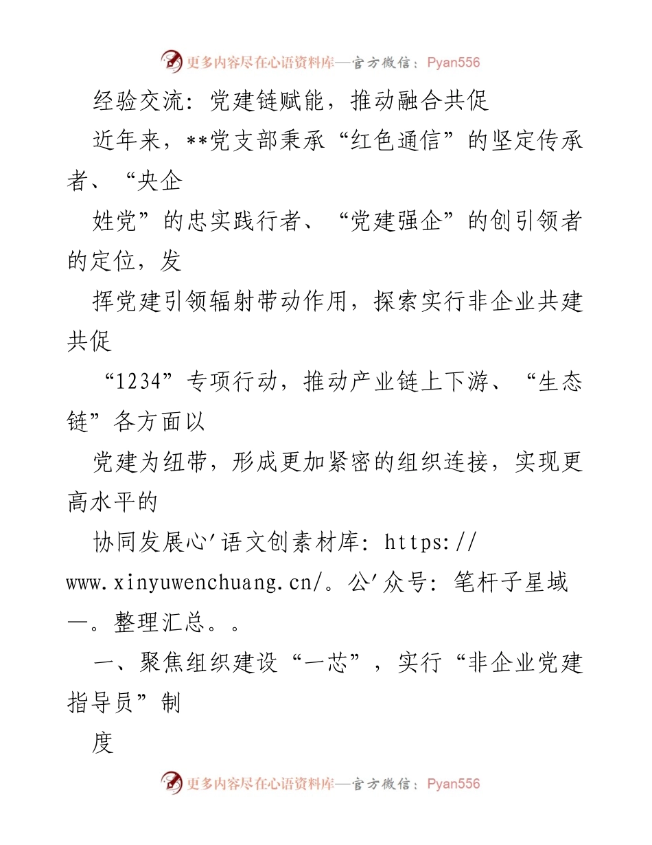 [发言] 经验交流会 - 党建引领融合发展，共促产业链协同.docx_第1页