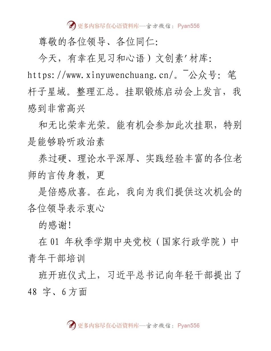 [发言] 见习与挂职锻炼启动会发言稿.docx_第1页
