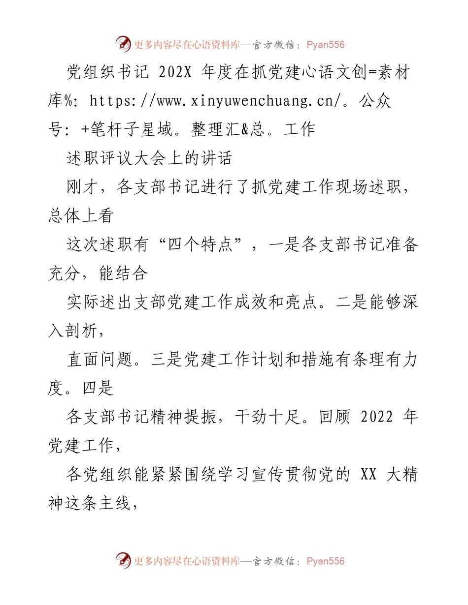 [发言] 述职评议大会 - 202X年度党建工作总结与提升要求.docx_第1页