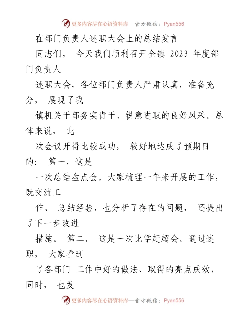 [发言] 述职大会 - 2023年度部门负责人述职总结发言.docx_第1页