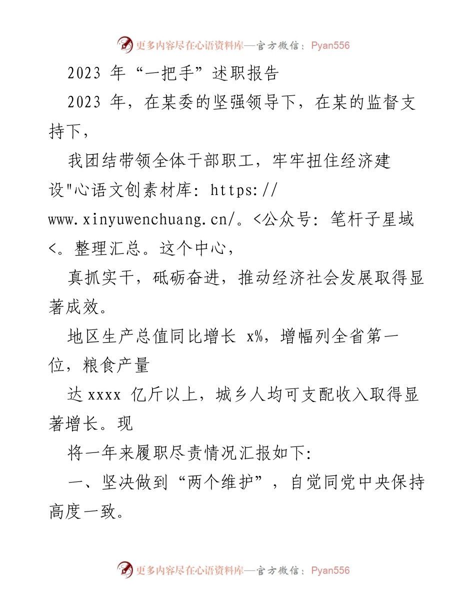 [发言] 述职大会 - 2023年“一把手”履职述职报告总结.docx_第1页
