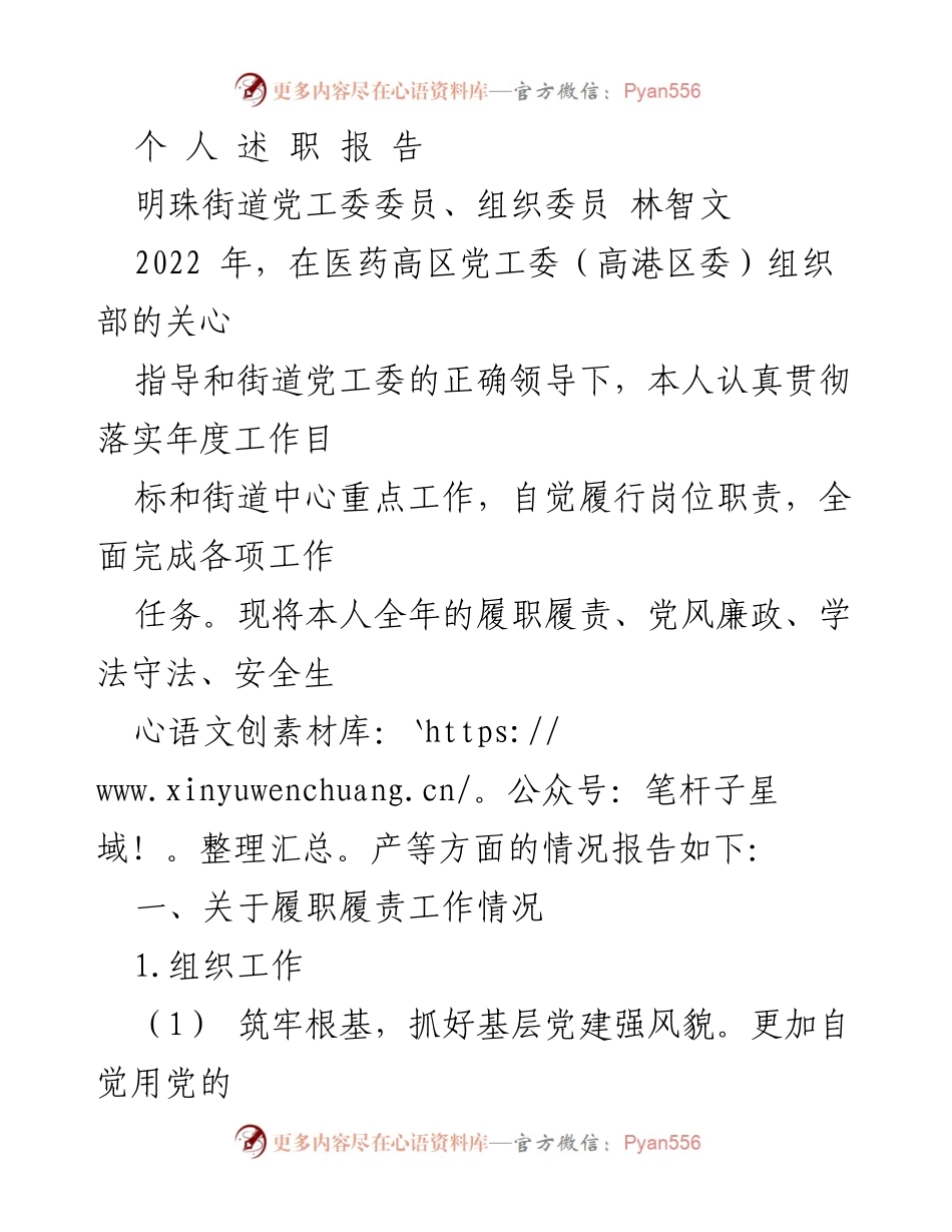 [发言] 述职报告 - 林智文2022年度履职履责总结报告.docx_第1页