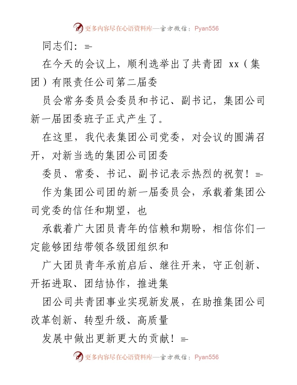 [发言] 选举会议 - 新一届团委班子建设的重要讲话.docx_第1页