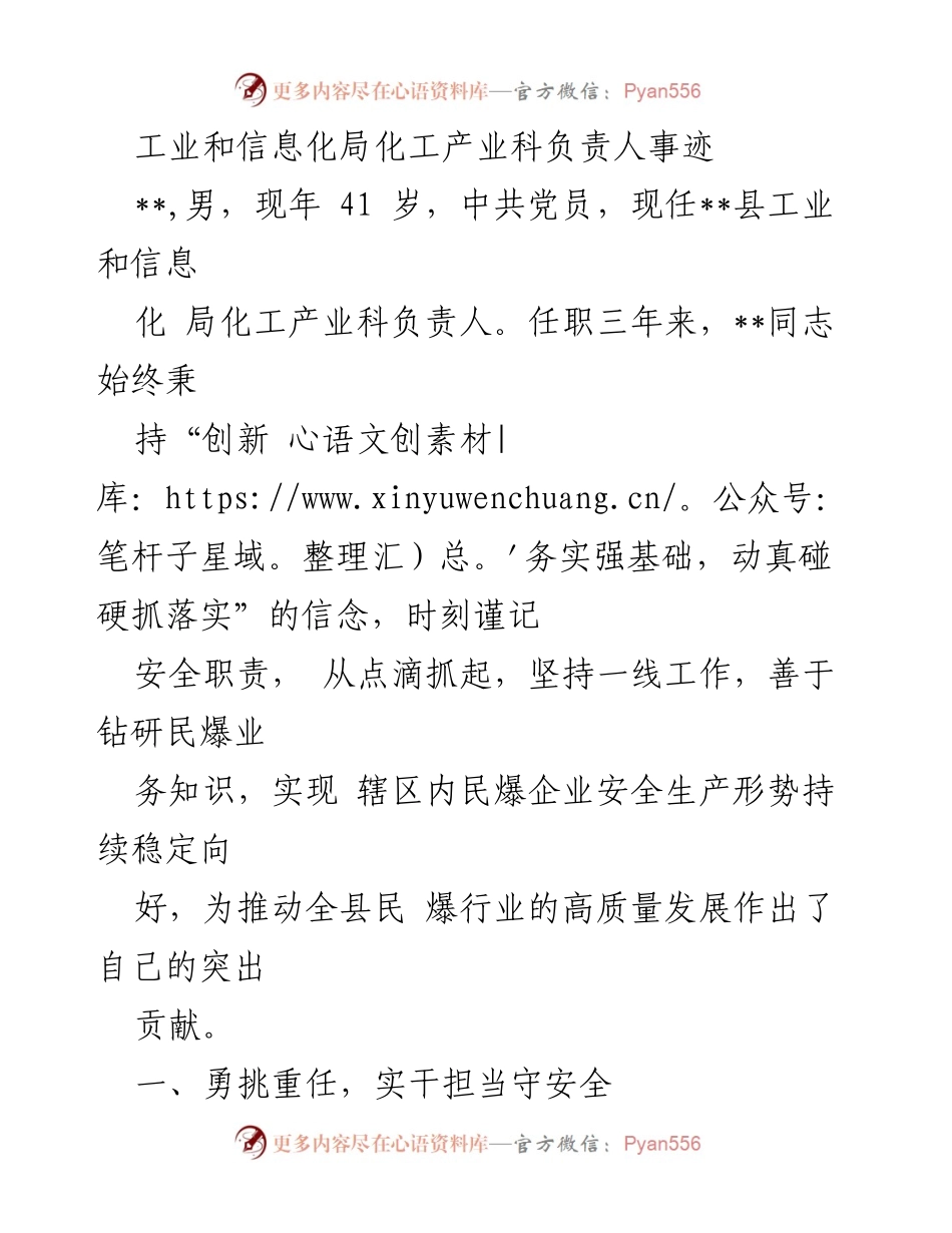 [发言] 表彰大会 - 表彰__同志在民爆行业安全生产中的突出贡献.docx_第1页