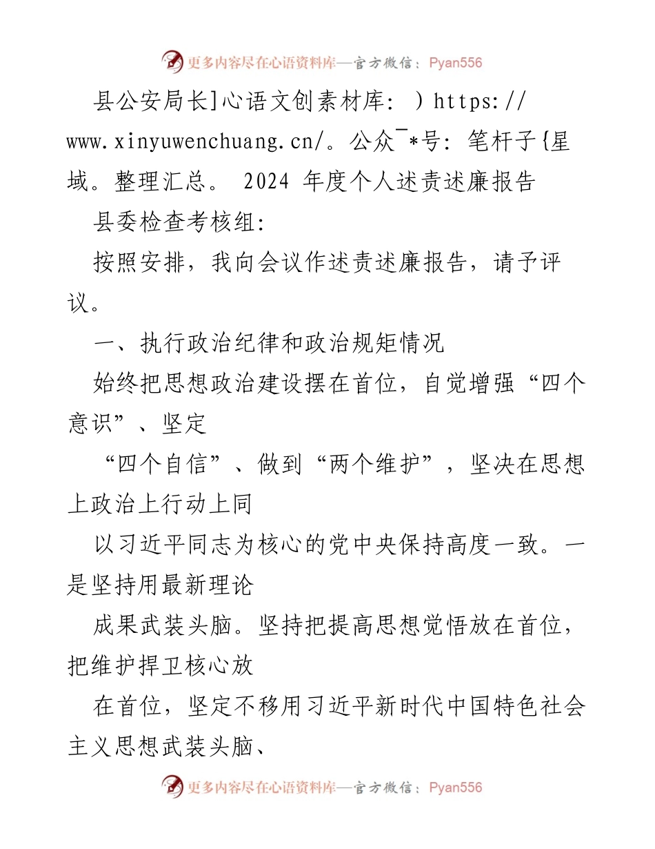 [发言] 述责述廉会议 - 2024年度县公安局长个人述责述廉报告.docx_第1页