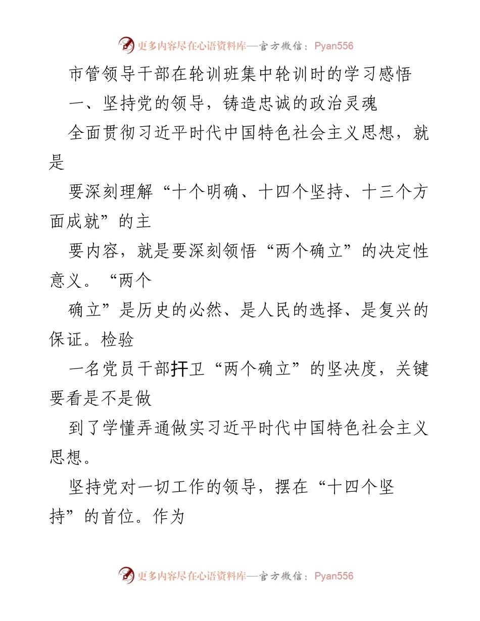 [发言] 轮训班 - 坚持党的领导，铸造忠诚的政治灵魂与为民服务形象.docx_第1页