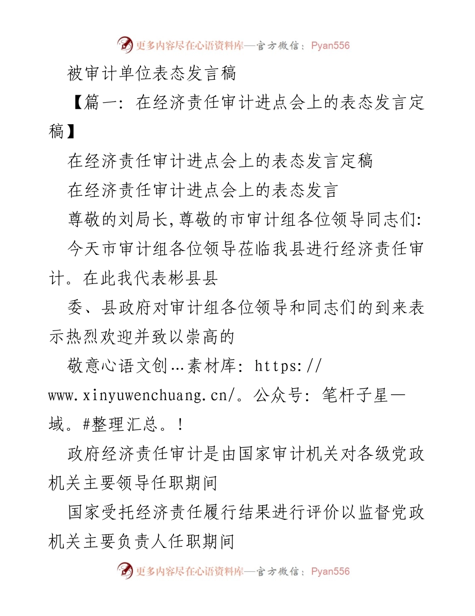 [发言] 经济责任审计进点会 - 经济责任审计的重要性与工作承诺.docx_第1页