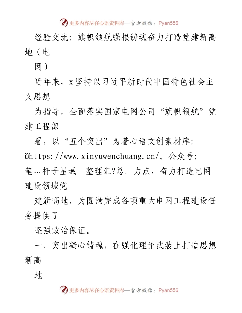 [发言] 经验交流会 - 打造党建新高地：电网建设中的实践与思考.docx_第1页
