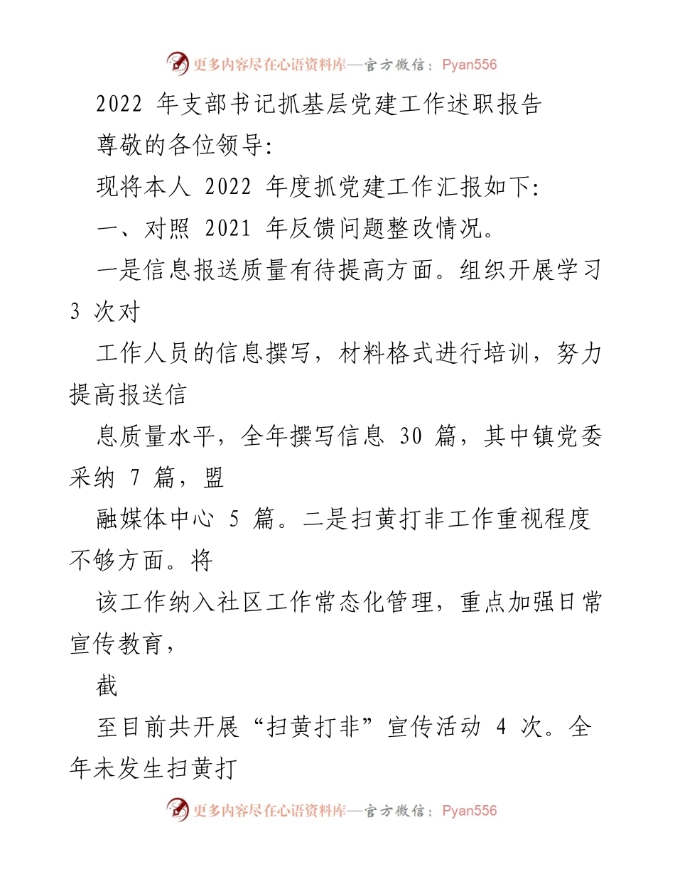 [发言] 述职会议 - 2022年度支部书记党建工作述职报告.docx_第1页