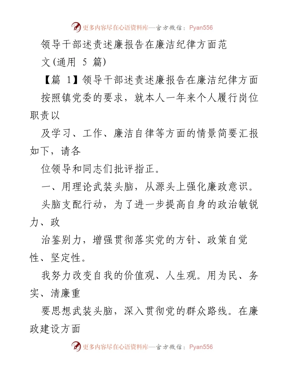 [发言] 述责述廉会议 - 领导干部廉洁自律与责任履行汇报.docx_第1页