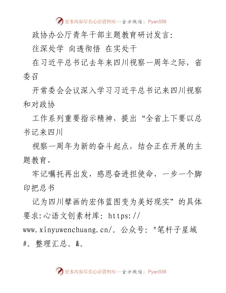 [发言] 青年干部主题教育研讨 - 深入学习习近平新时代中国特色社会主义思想，坚定青年干部使命感.docx_第1页