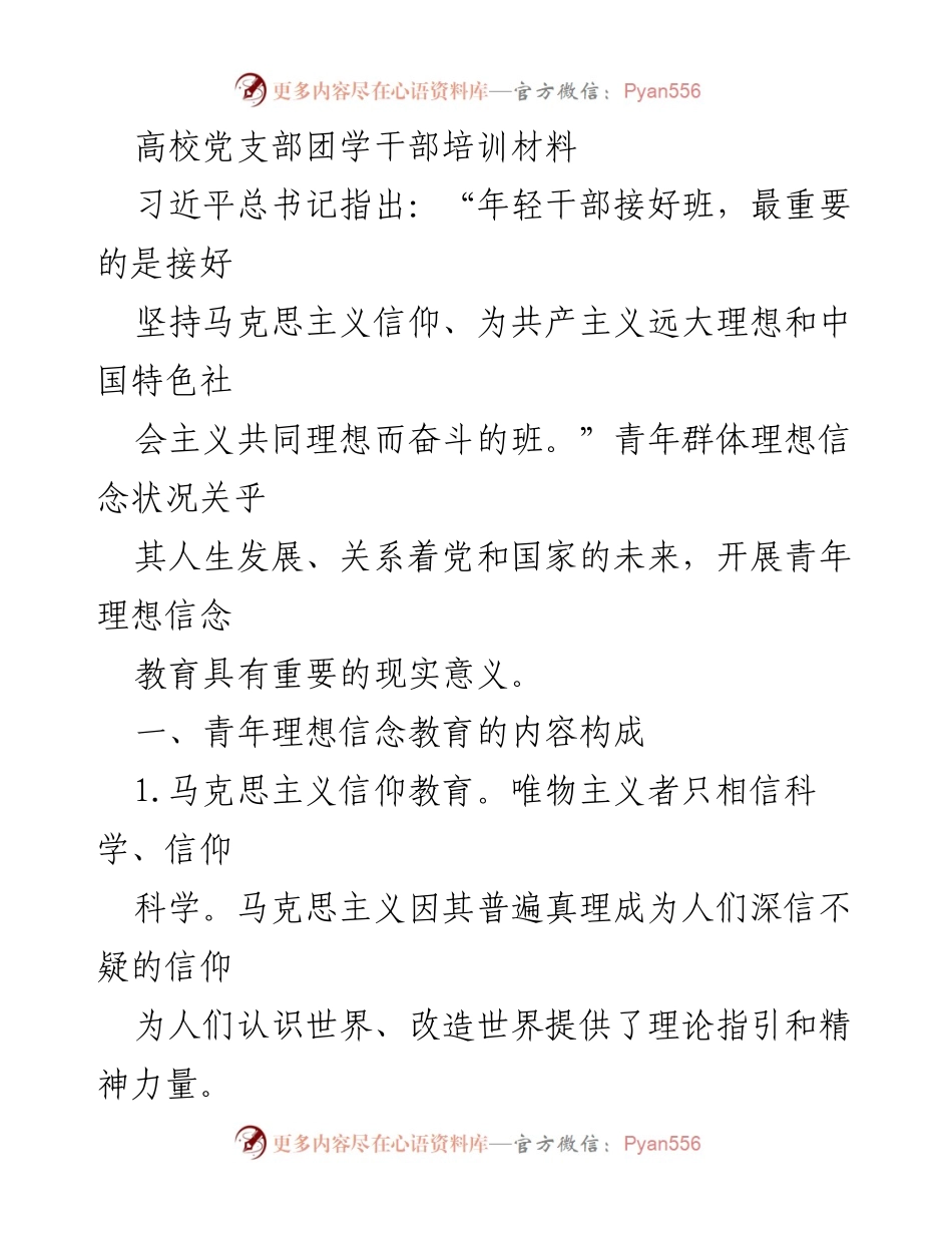 [培训材料] 高校党支部 - 青年理想信念教育的重要性与实践指导.docx_第1页