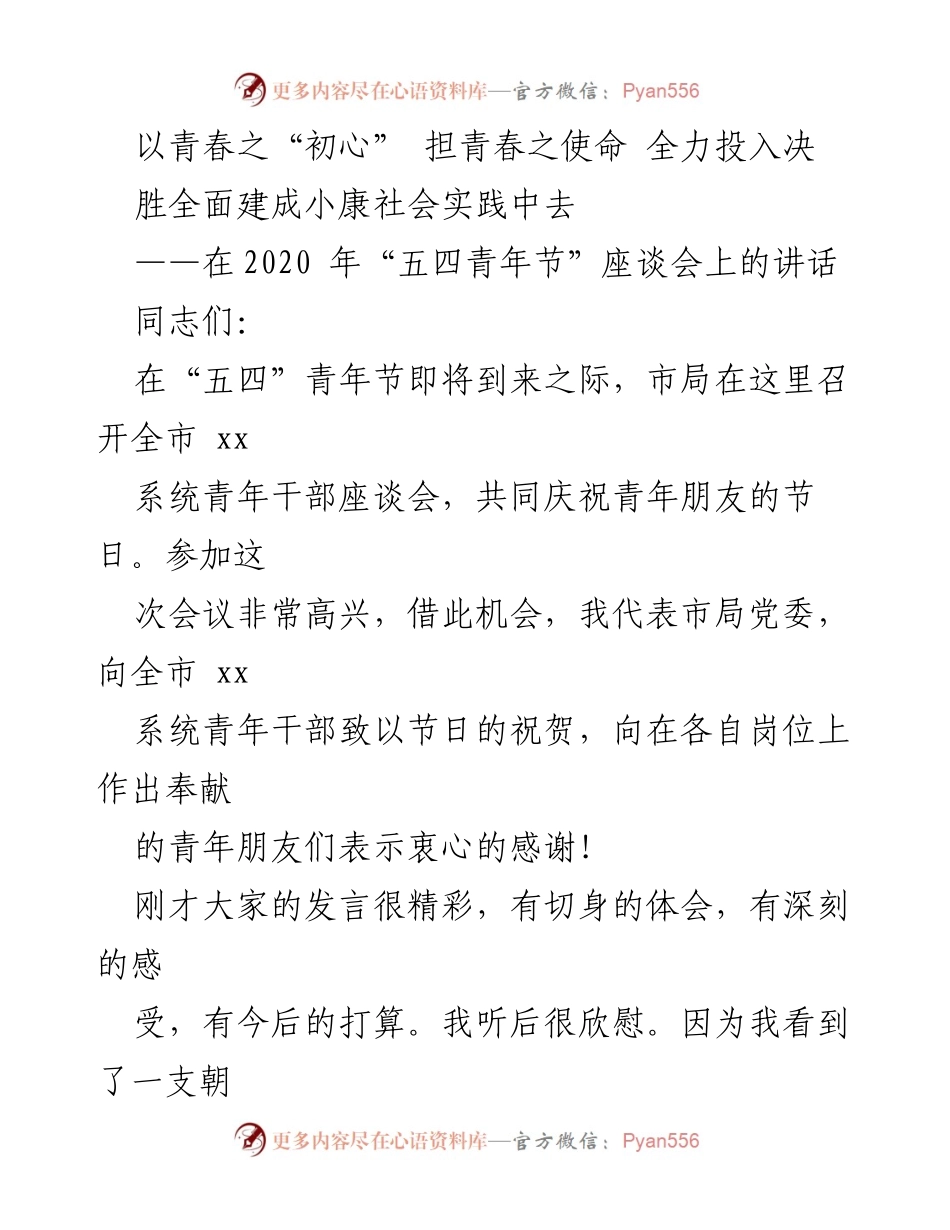 [发言] 青年节座谈会 - 青年干部的责任与使命.docx_第1页