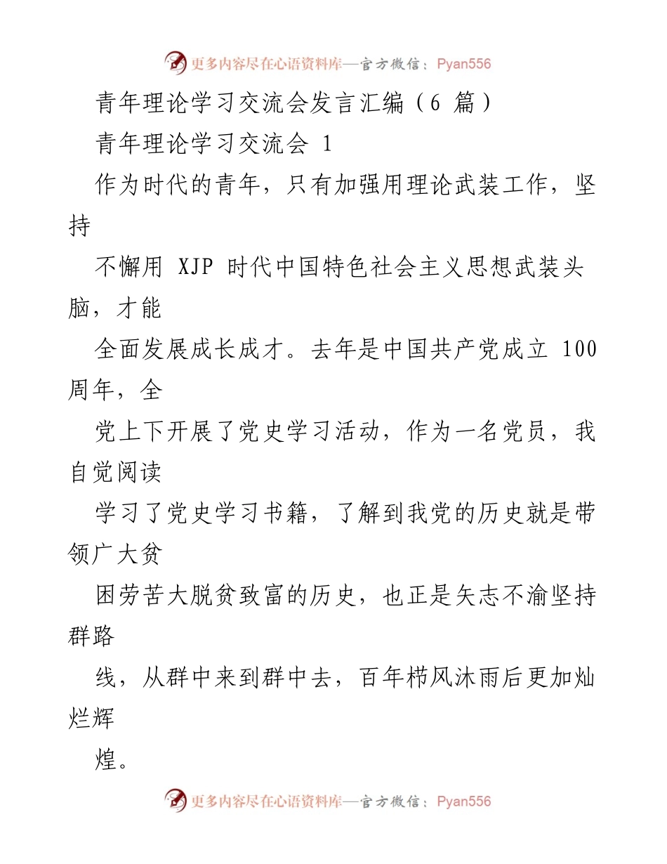 [发言] 青年理论学习交流会 - 理论武装与实践探索：青年党员的成长与责任.docx_第1页
