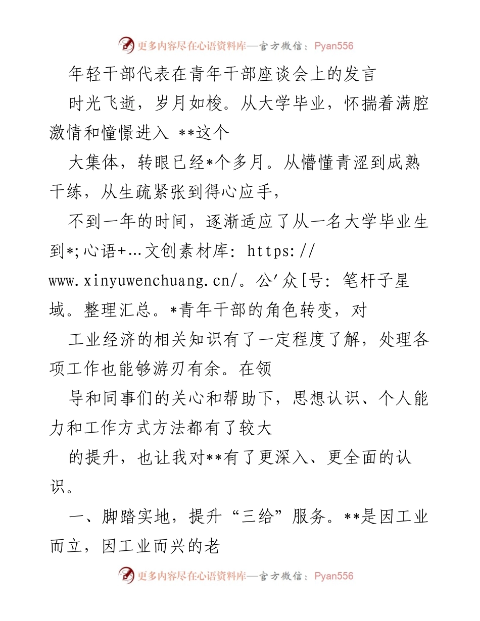 [发言] 青年干部座谈会 - 年轻干部的成长与企业支持之路.docx_第1页