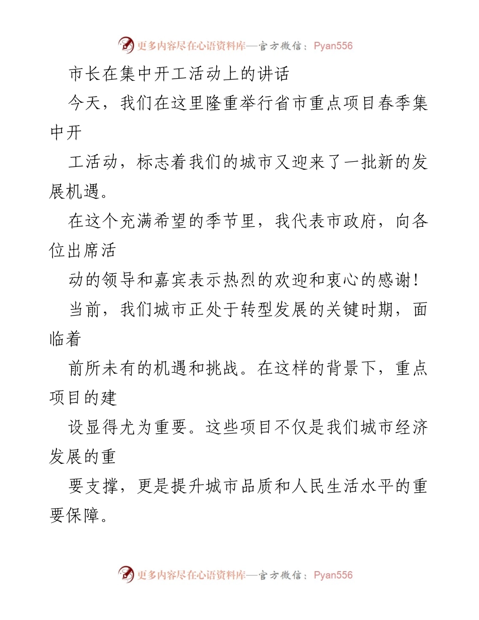 [发言] 集中开工活动 - 市长讲话：把握机遇，推动城市高质量发展_1.docx_第1页