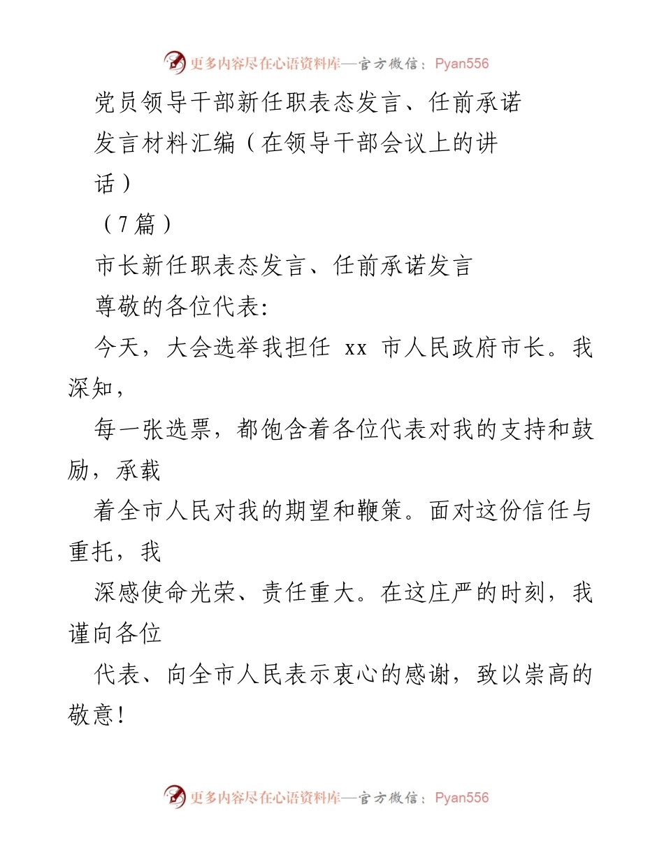 [发言] 领导干部会议 - 市长新任职表态发言与任前承诺_2.docx_第1页