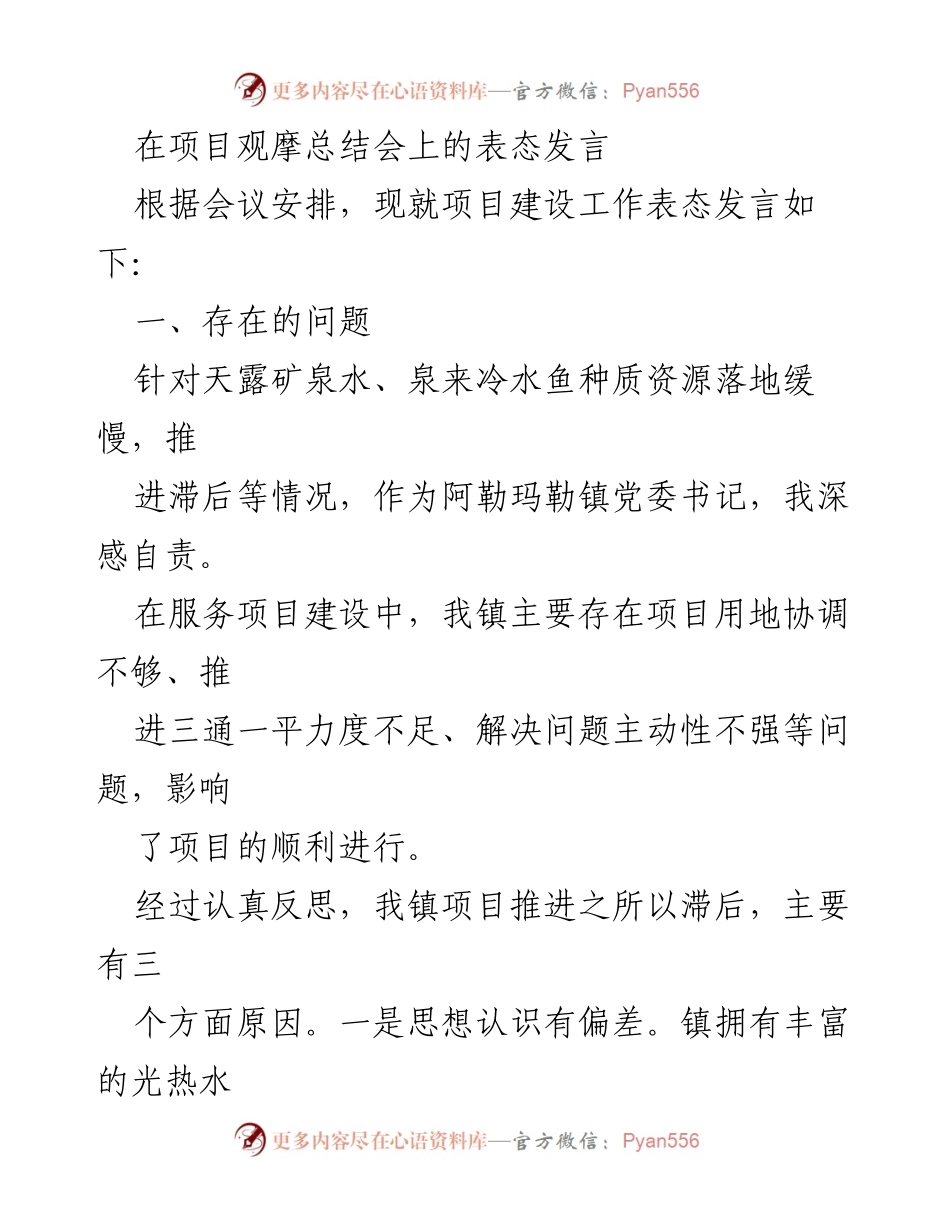 [发言] 项目观摩总结会 - 加强项目推进与服务质量的表态发言.docx_第1页