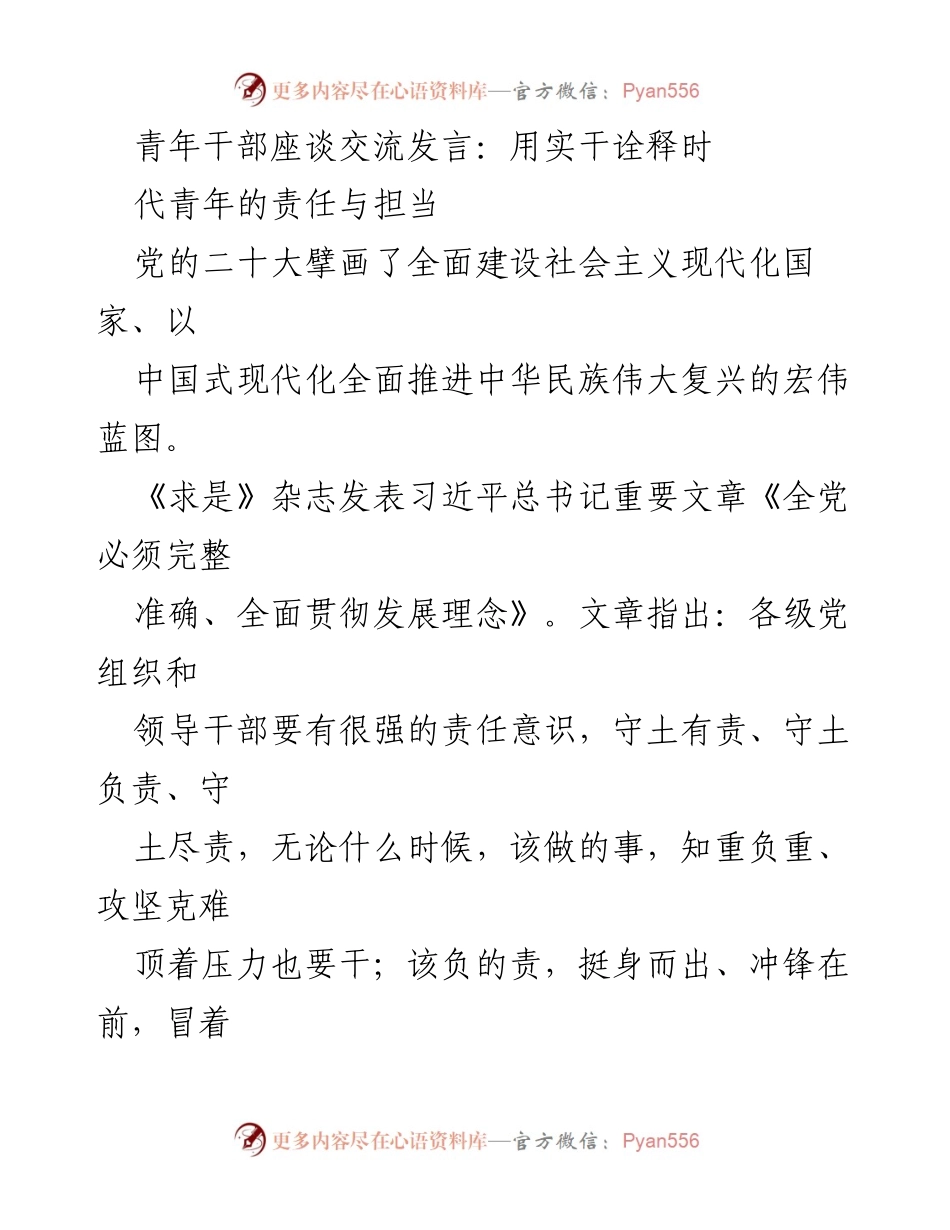 [发言] 青年干部座谈交流 - 用实干诠释时代青年的责任与担当.docx_第1页