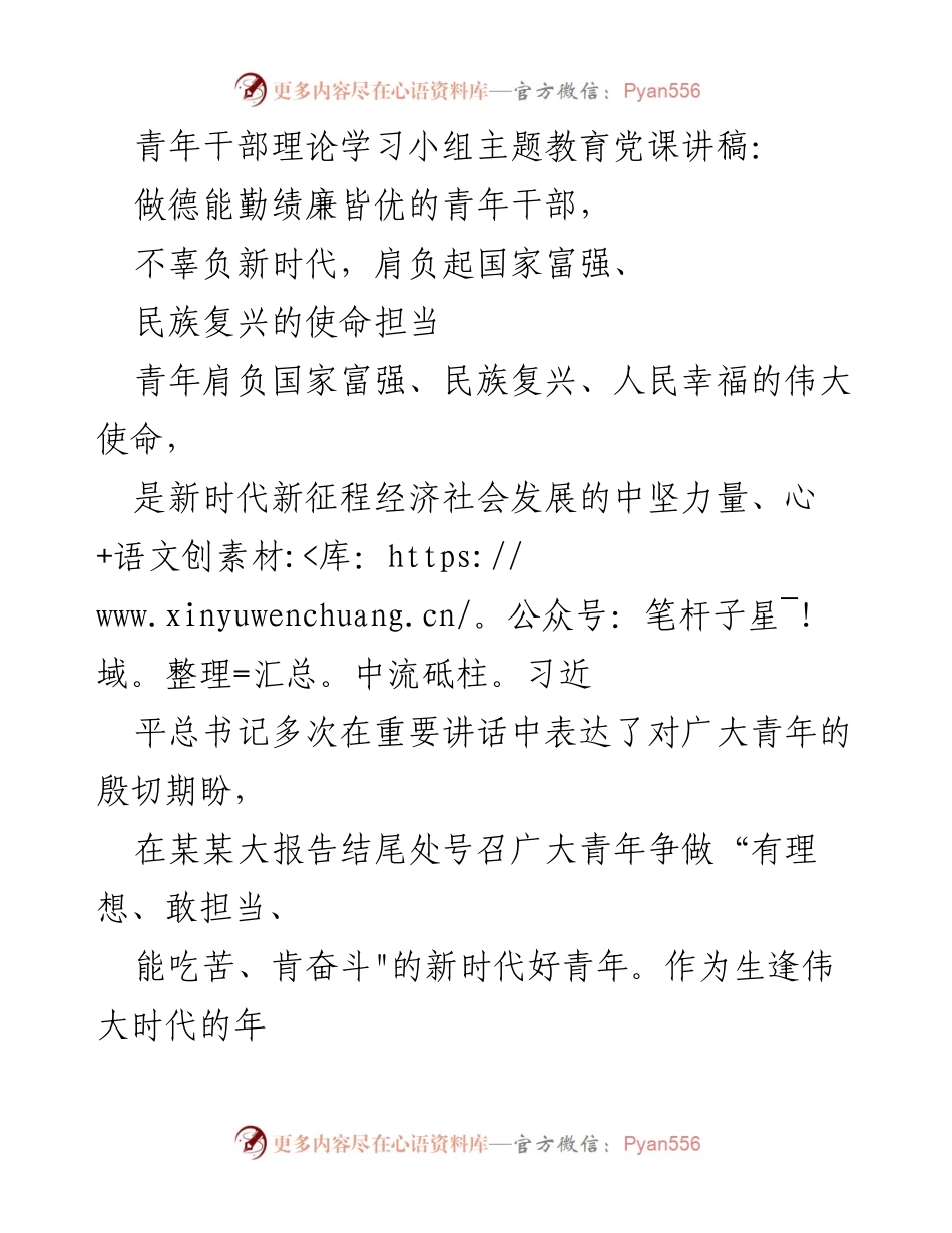[发言] 青年干部理论学习小组 - 做德能勤绩廉皆优的新时代青年干部.docx_第1页